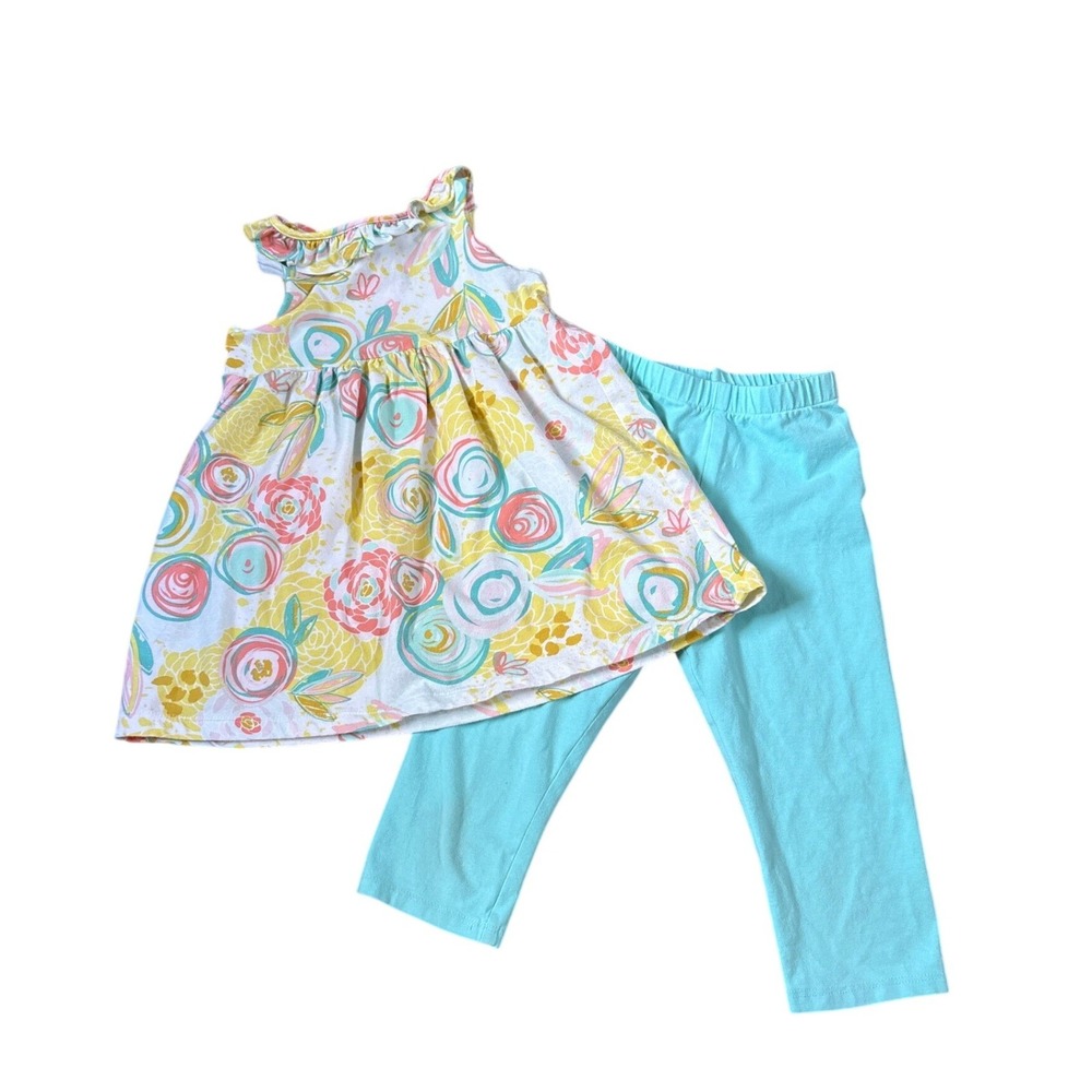 Bailey Boys Tunic Leggings Set Girls Teal Yellow Floral Ruffle SIZE 6